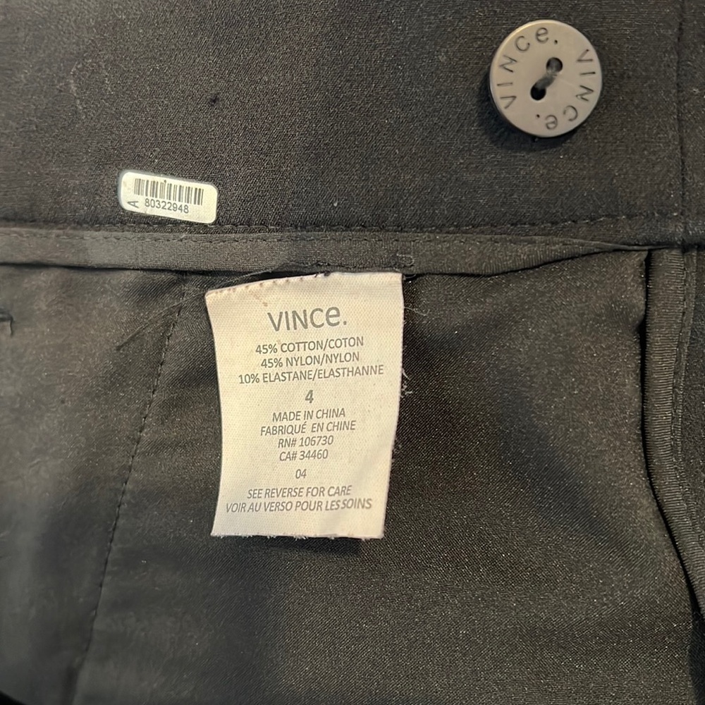 VINCE Black Mid Rise Straight Legs Trousers pants size 4 - Picture 11 of 12